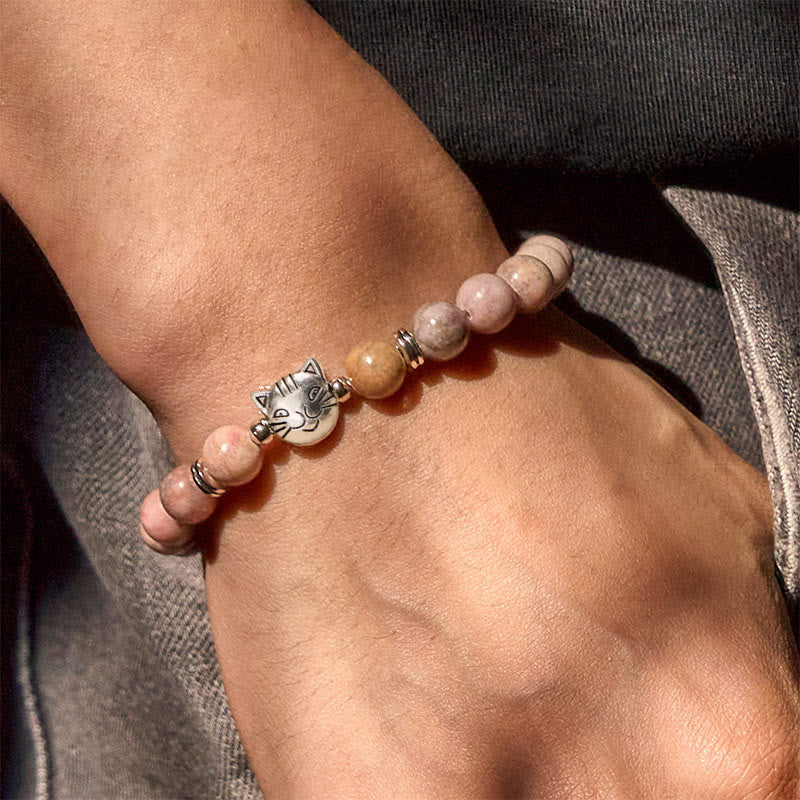 Buddha Stones 8mm Cat Design Zebra Jasper Protection Bracelet - image 4