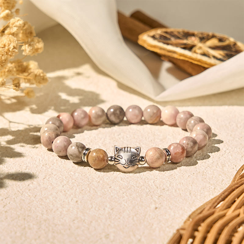 Buddha Stones 8mm Cat Design Zebra Jasper Protection Bracelet - image 2
