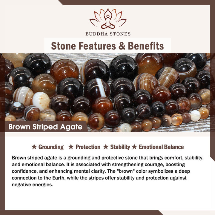 Buddha Stones Chocolate Siamese Cat Natural Brown Striped Agate Bead Stability Bracelet - image 8