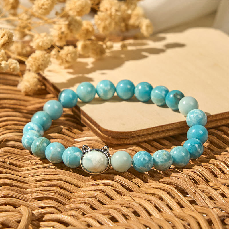 Buddha Stones Natural Cat Larimar Wisdom Beads Bracelet - image 3