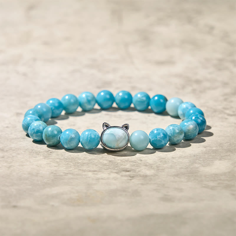 Buddha Stones Natural Cat Larimar Wisdom Beads Bracelet - image 6