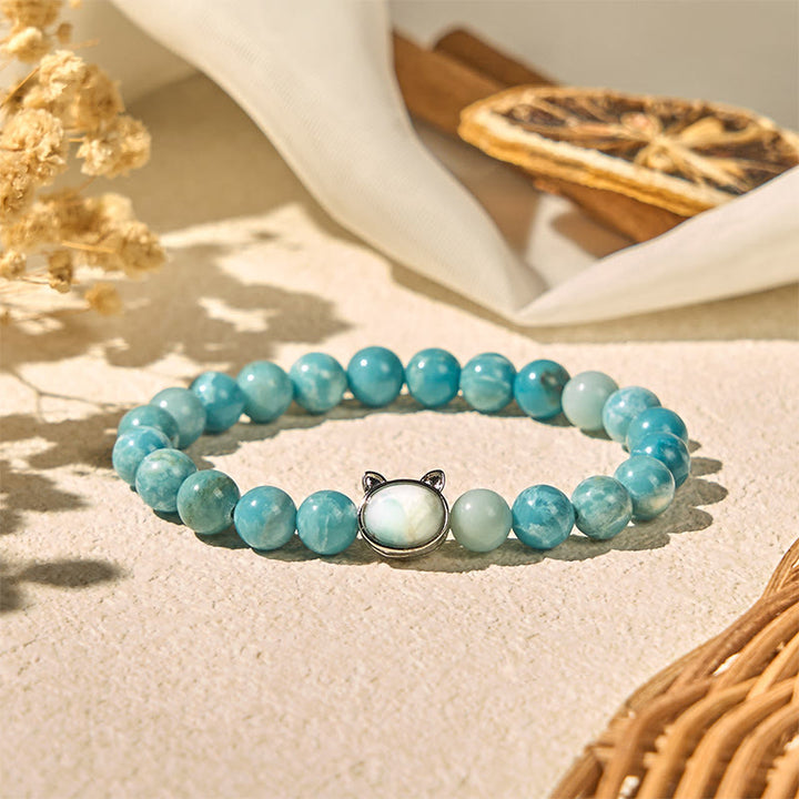 Buddha Stones Natural Cat Larimar Wisdom Beads Bracelet - image 2