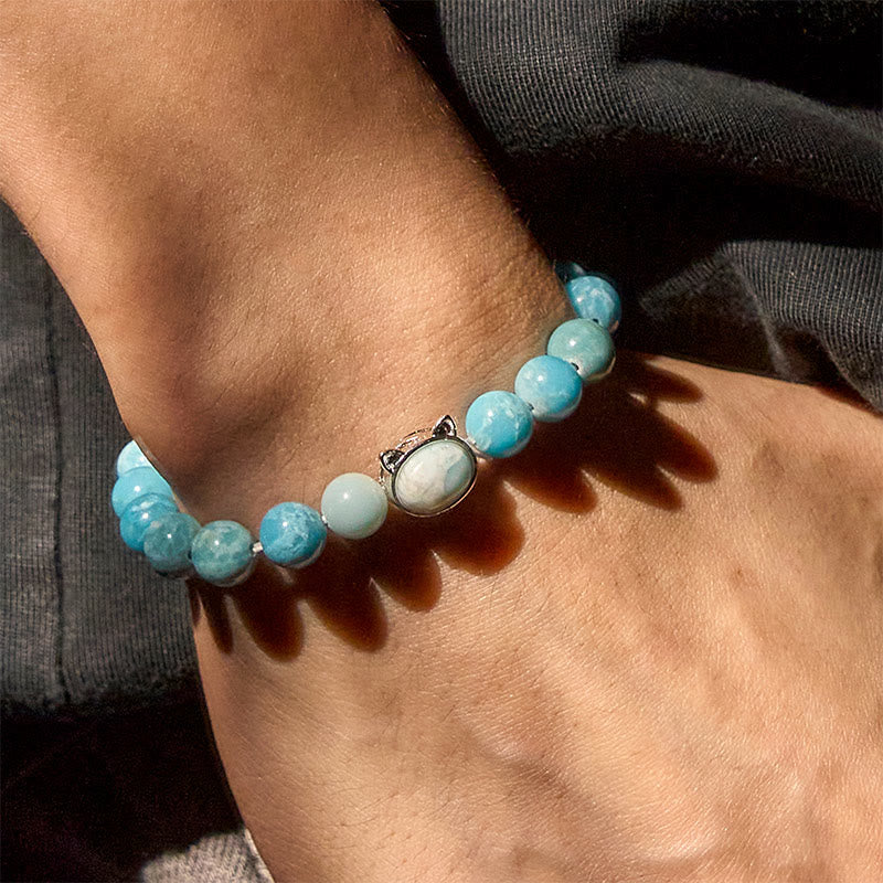 Buddha Stones Natural Cat Larimar Wisdom Beads Bracelet - image 4
