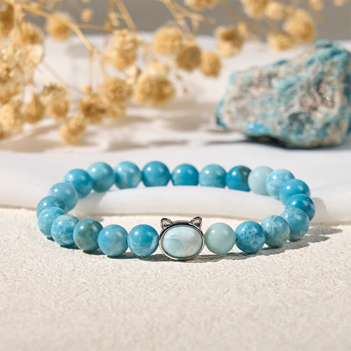 Buddha Stones Natural Cat Larimar Wisdom Beads Bracelet - image 1