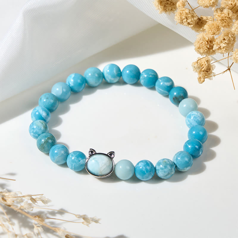 Buddha Stones Natural Cat Larimar Wisdom Beads Bracelet - Larimar(Wrist Circumference: 14-16cm) - image 0