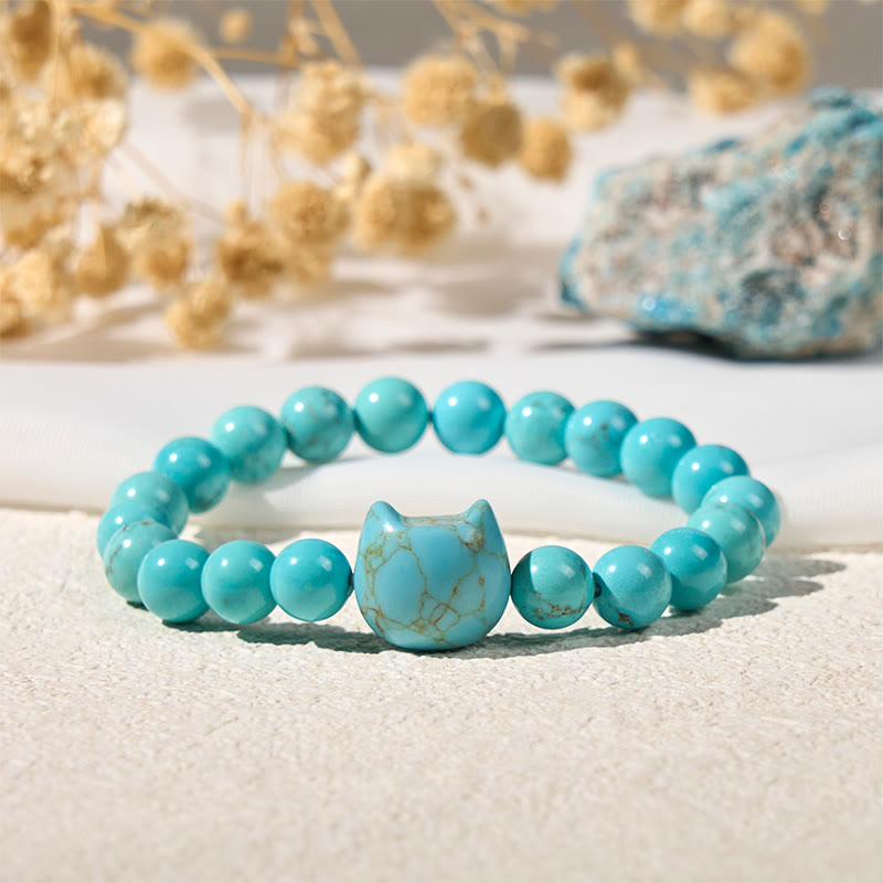 Buddha Stones Natural Cat Turquoise Strength Beads Bracelet - Turquoise(Wrist Circumference: 14-16cm) - image 0
