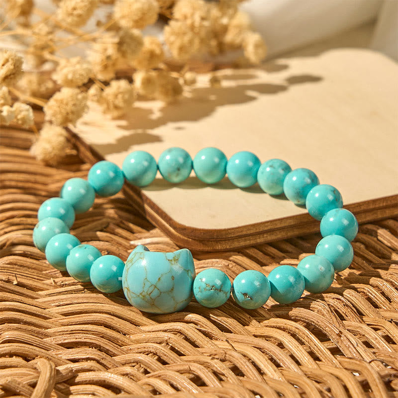 Buddha Stones Natural Cat Turquoise Strength Beads Bracelet - image 4
