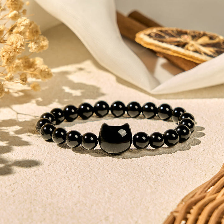 Buddha Stones Black Cat Natural Black Onyx Protection Bracelet - image 1