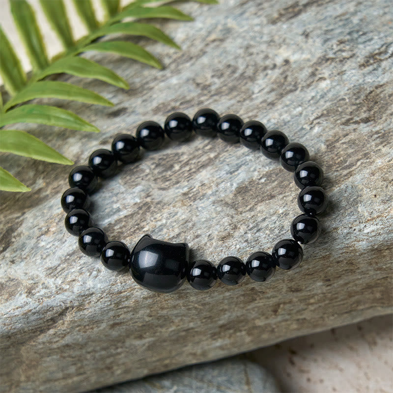 Buddha Stones Black Cat Natural Black Onyx Protection Bracelet - image 9