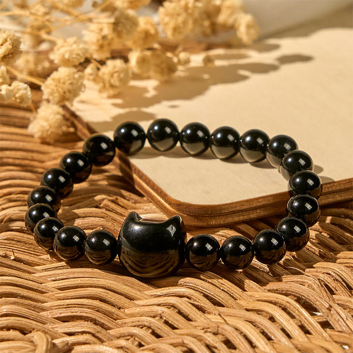 Buddha Stones Black Cat Natural Black Onyx Protection Bracelet - image 2