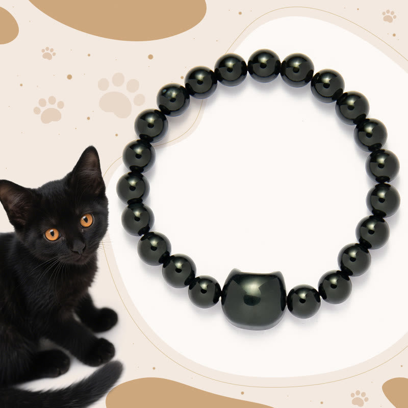 Buddha Stones Black Cat Natural Black Onyx Protection Bracelet - Black Onyx(Wrist Circumference: 14-16cm) - image 0