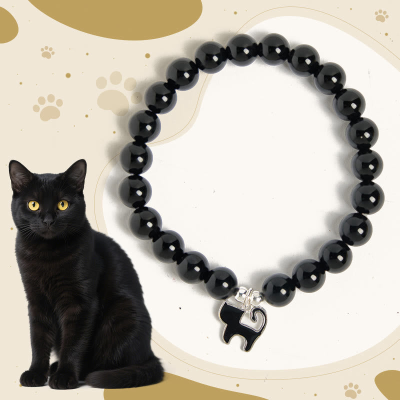 Buddha Stones 925 Sterling Silver Kitten Charm Black Cat Natural Black Onyx Protection Bracelet - Black Onyx(Wrist Circumference: 15-16cm) - image 0