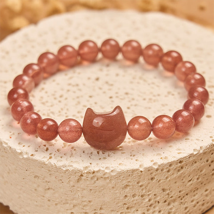 Buddha Stones Natural Strawberry Quartz Cat Healing Positive Bracelet - image 1