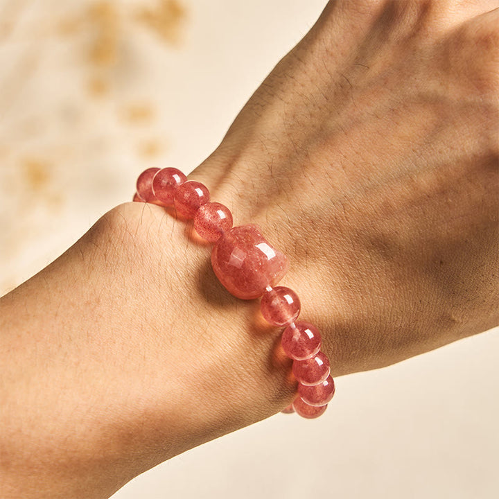 Buddha Stones Natural Strawberry Quartz Cat Healing Positive Bracelet - image 3