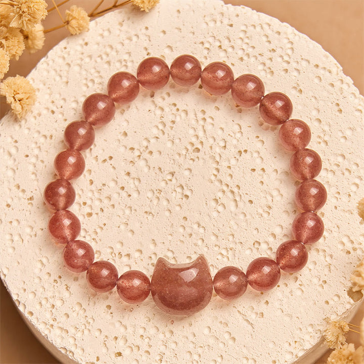 Buddha Stones Natural Strawberry Quartz Cat Healing Positive Bracelet - Strawberry Quartz(Wrist Circumference 15-16cm) - image 0