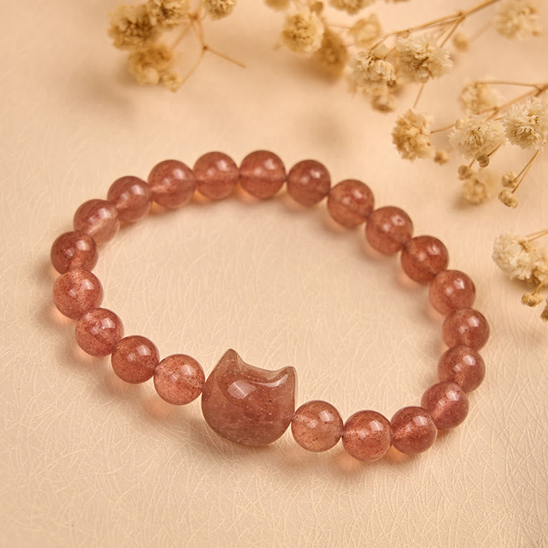 Buddha Stones Natural Strawberry Quartz Cat Healing Positive Bracelet - image 2