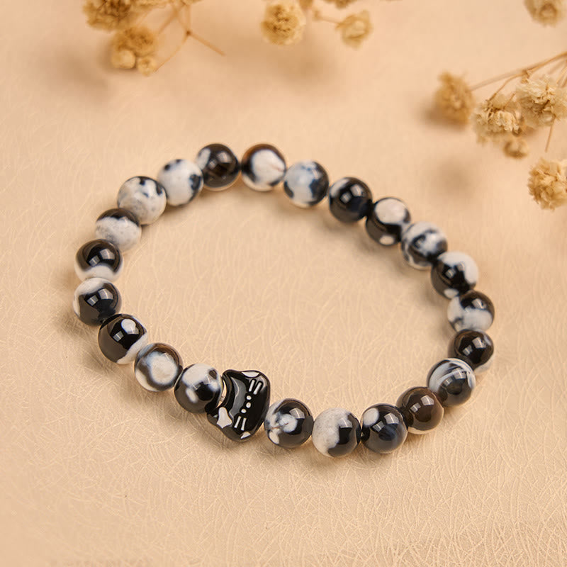 Buddha Stones Black and White Cat Fire Agate Confidence Bracelet - image 1