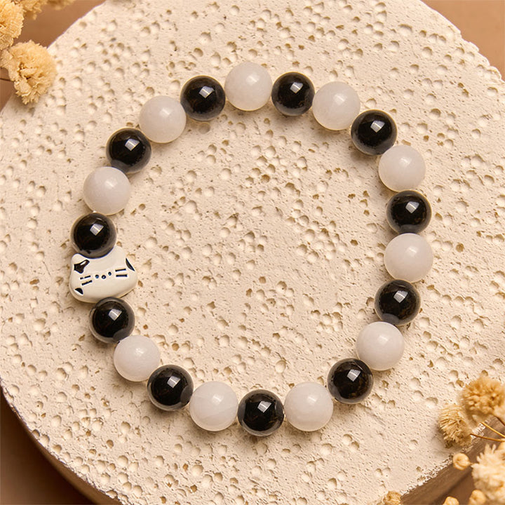 Buddha Stones Bicolor Cat Black Onyx White Chalcedony Fortune Bracelet - image 2
