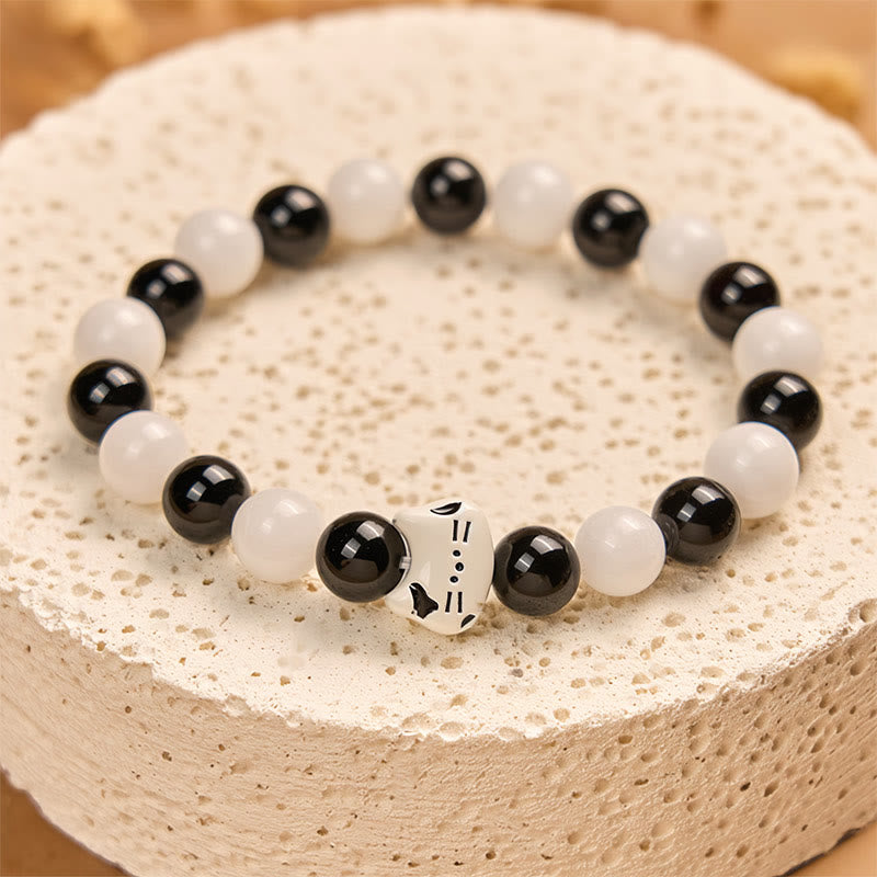 Buddha Stones Bicolor Cat Black Onyx White Chalcedony Fortune Bracelet - image 3