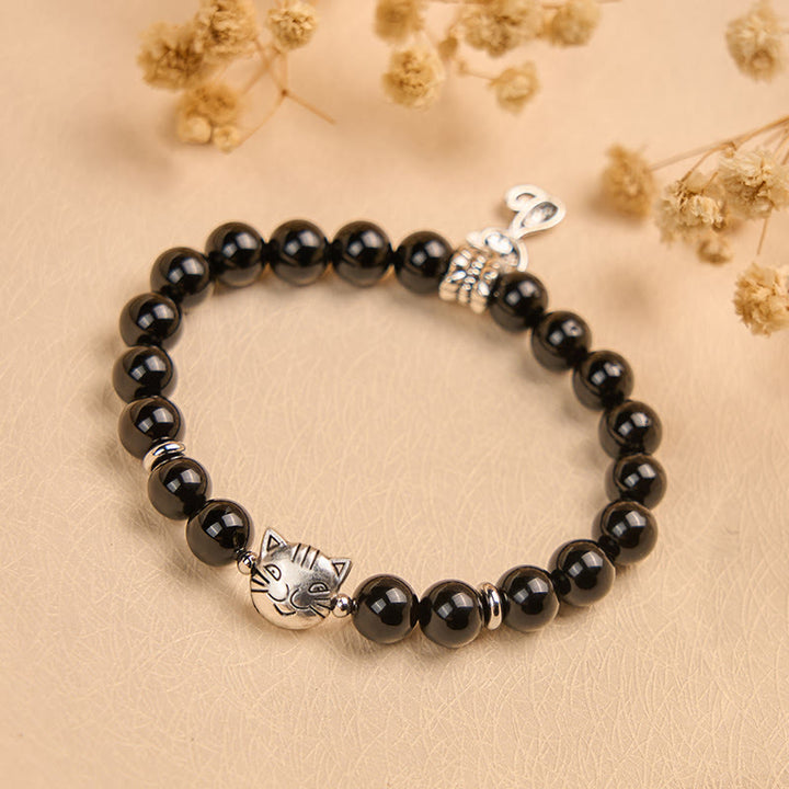 Buddha Stones Black Cat Natural Black Onyx Kitten Support Bracelet - image 1
