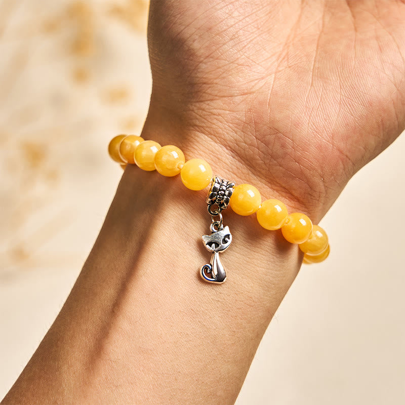 Buddha Stones Orange Tabby Cat Yellow Chalcedony Positivity Bracelet - image 4