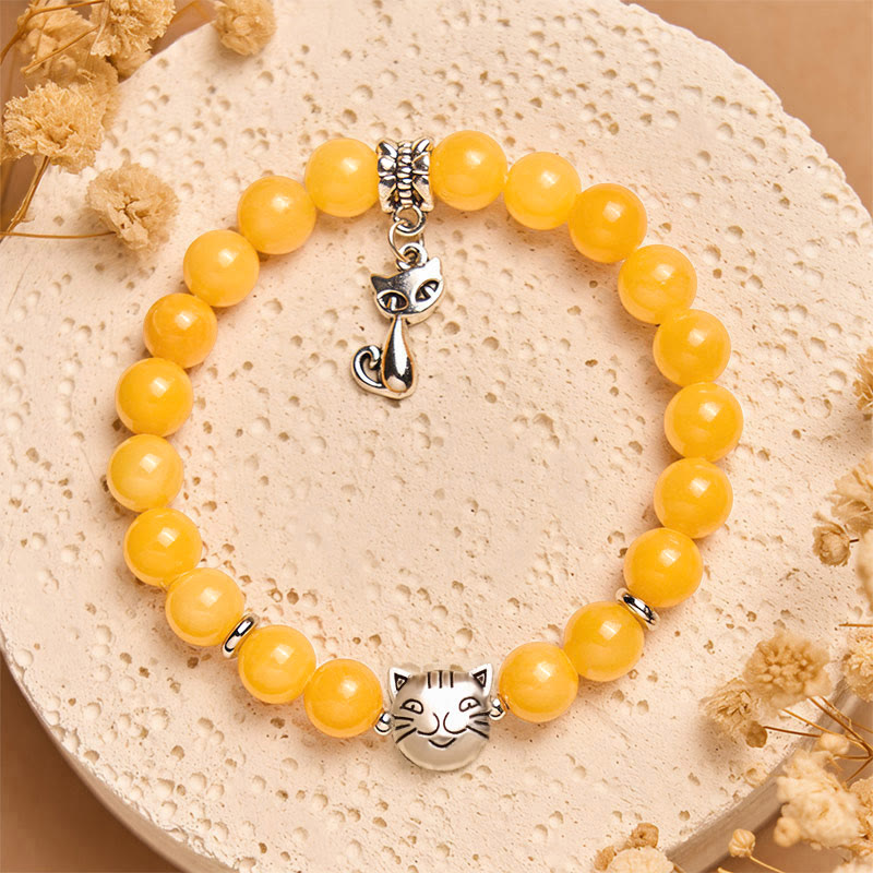 Buddha Stones Orange Tabby Cat Yellow Chalcedony Positivity Bracelet - image 2