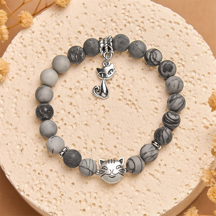 Buddha Stones Grey Tabby Cat Natural Black Veined Jasper Strength Bracelet - image 1