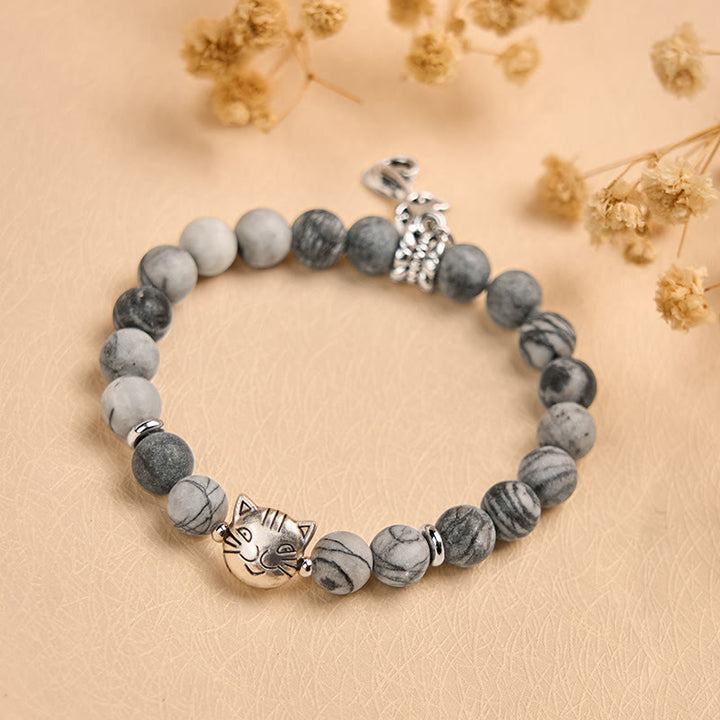 Buddha Stones Grey Tabby Cat Natural Black Veined Jasper Strength Bracelet - image 3