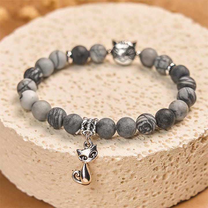 Buddha Stones Grey Tabby Cat Natural Black Veined Jasper Strength Bracelet - image 2