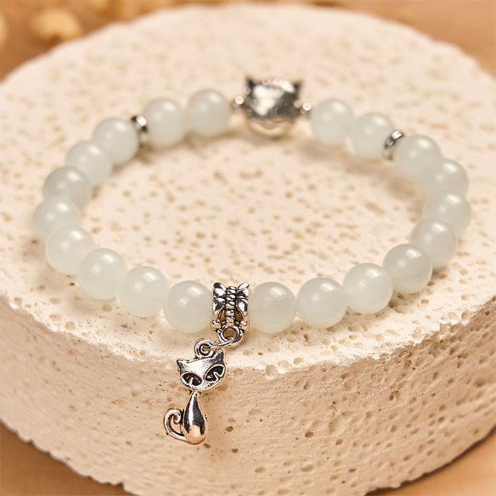 Buddha Stones White Cat White Jade Luck Blessing Bracelet - image 2