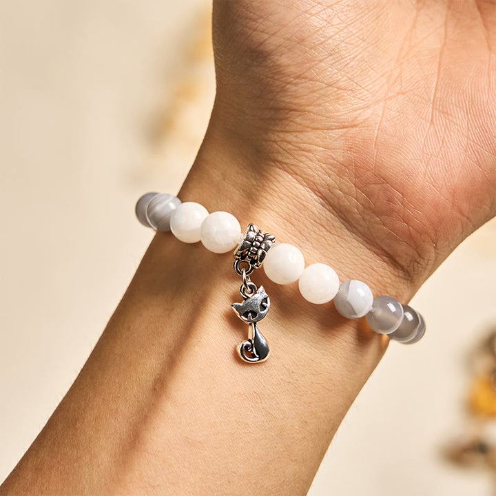Buddha Stones Ragdoll Cat Gray Striped Agate Chalcedony Support Bracelet - image 4