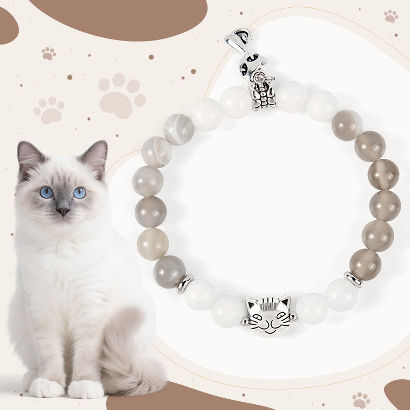 Buddha Stones Ragdoll Cat Gray Striped Agate Chalcedony Support Bracelet - Ragdoll Cat(Wrist Circumference 15-16cm) - image 0