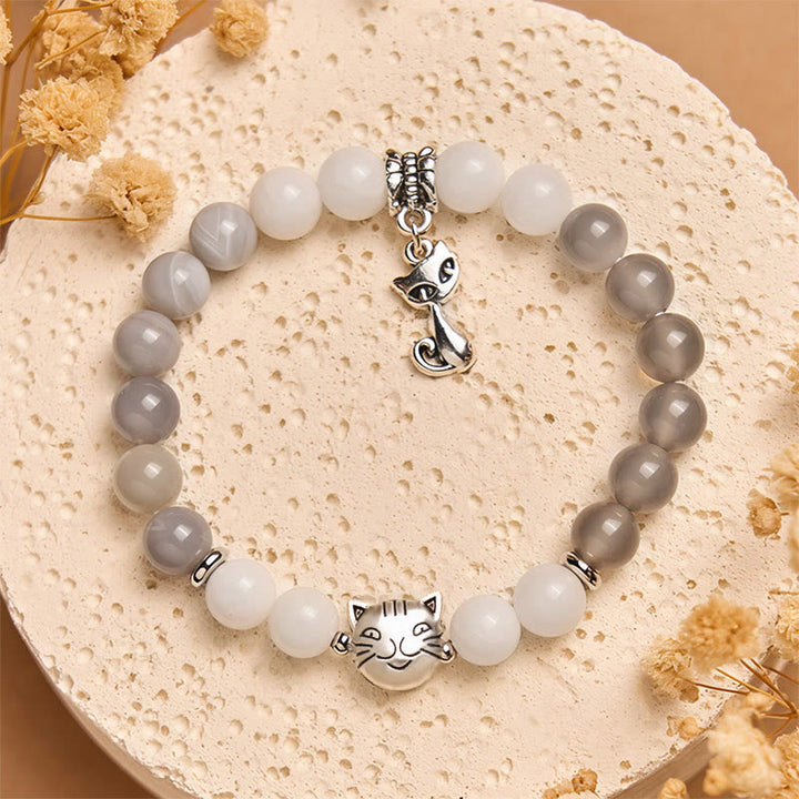 Buddha Stones Ragdoll Cat Gray Striped Agate Chalcedony Support Bracelet - image 1