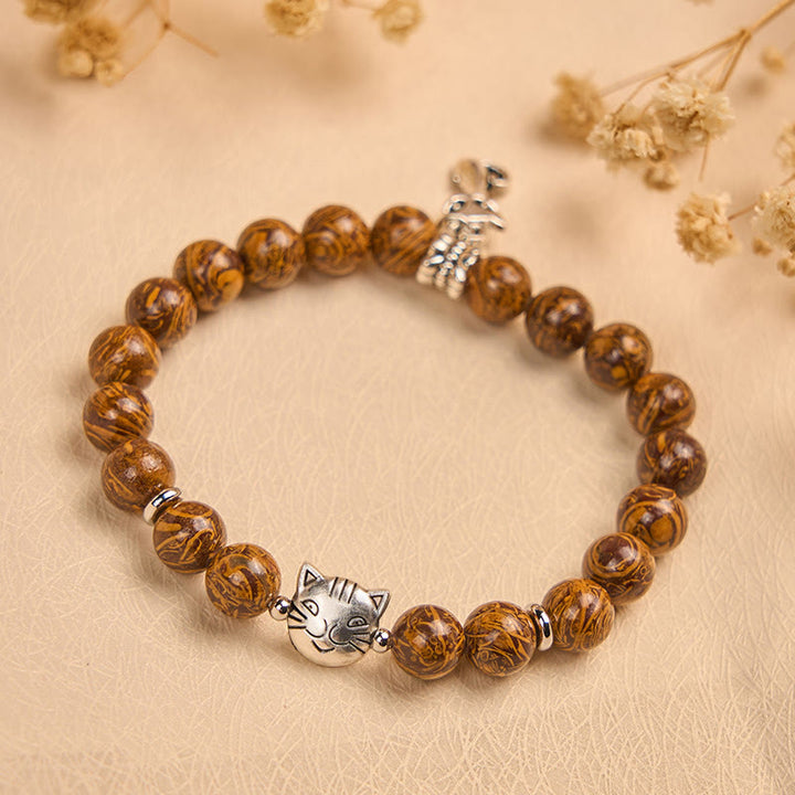 Buddha Stones Natural Stone Kitten Cat Head Protection Bracelet - image 1