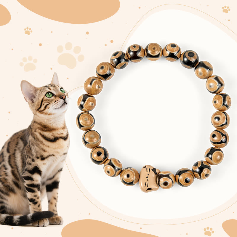 Buddha Stones Bengal Cat Natural Agate Stone Kitten Head Graceful Bracelet - Bengal Cat(Wrist Circumference 15-16cm) - image 0