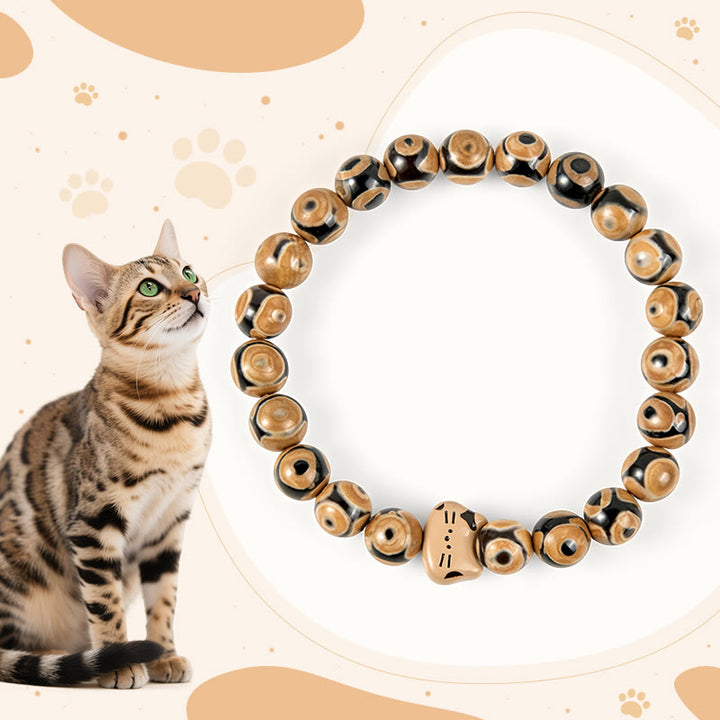 Buddha Stones Bengal Cat Natural Agate Stone Kitten Head Graceful Bracelet - Bengal Cat(Wrist Circumference 15-16cm) - image 0