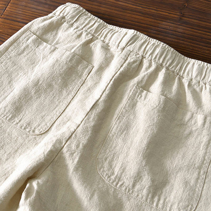 Buddha Stones Casual Solid Color Simple Design Drawstring Ramie Linen Men's Pants With Pockets - image 4