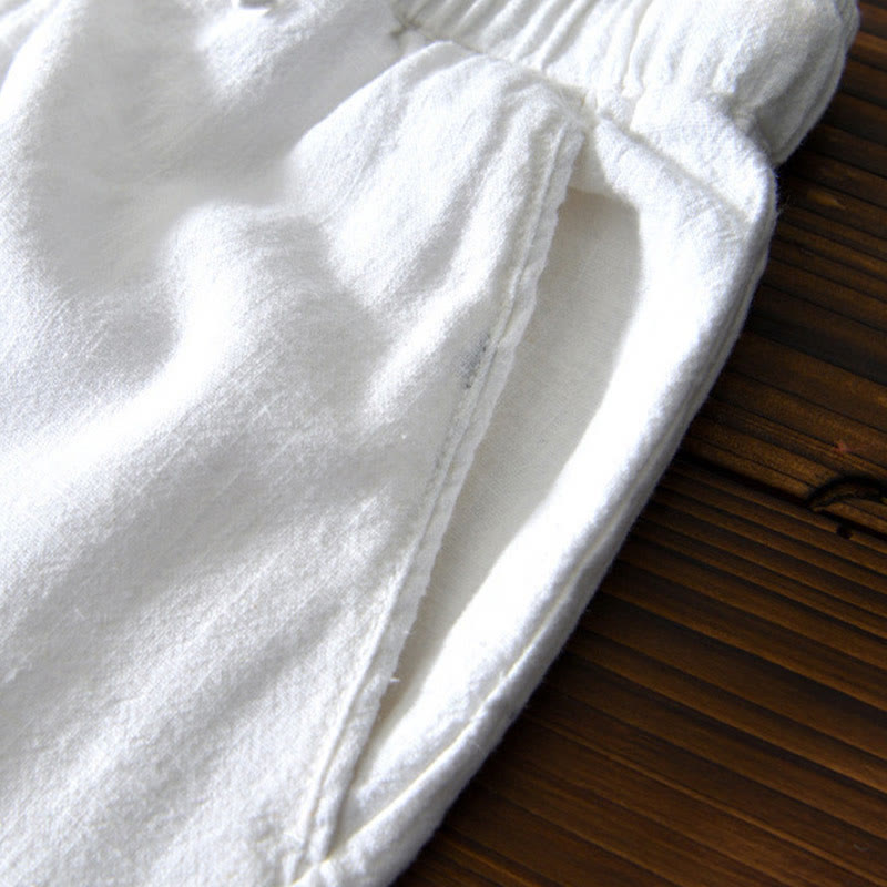 Buddha Stones Casual Solid Color Simple Design Drawstring Ramie Linen Men's Pants With Pockets - image 9