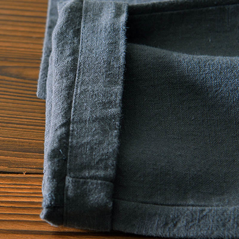 Buddha Stones Casual Solid Color Simple Design Drawstring Ramie Linen Men's Pants With Pockets - image 12