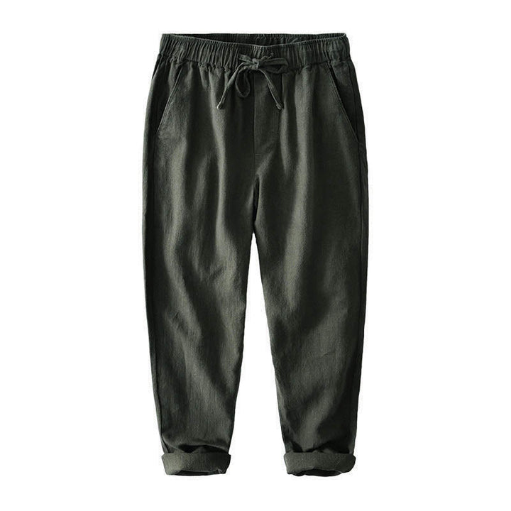 Buddha Stones Casual Solid Color Simple Design Drawstring Ramie Linen Men's Pants With Pockets - image 28
