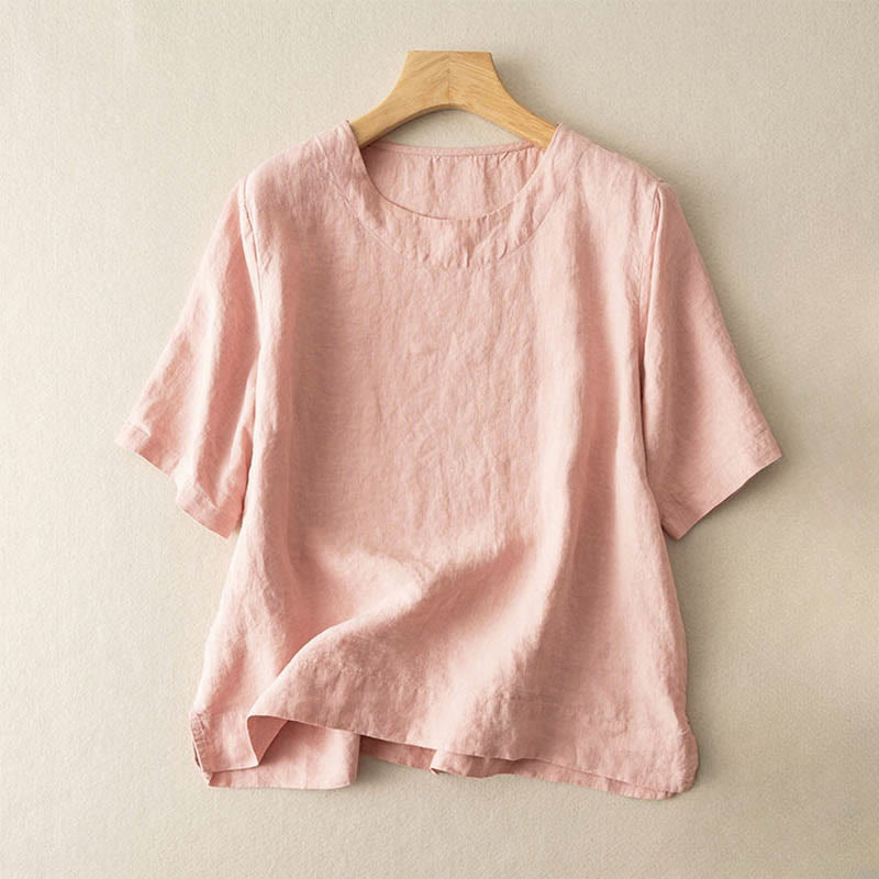 Buddha Stones Simple Plain Short Sleeve Crew Neck Side Slit Cotton Women's T-Shirt - LightPink - US8-10，UK/AU12-14，EU40-42 (3XL) - image 1
