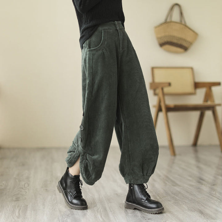 Buddha Stones Casual Buttons Leg Opening Design Women's Corduroy Pants With Pockets - DarkSlateGray - US8-10，UK/AU12-14，EU40-42 (2XL) - image 13