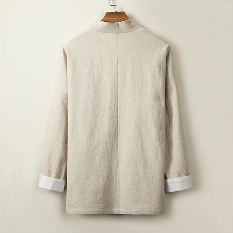 Buddha Stones Chinese Frog-Buttons Long Sleeve Design Open Front Jacket Men's Cotton Linen Kimono - image 1