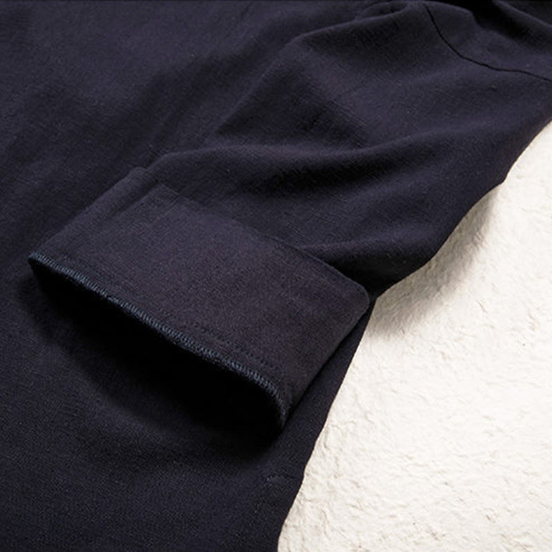 Buddha Stones Men's Plain Design Open Front Jacket Cotton Linen Long Sleeve Kimono - image 6