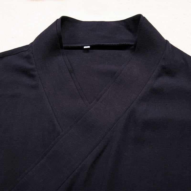 Buddha Stones Men's Plain Design Open Front Jacket Cotton Linen Long Sleeve Kimono - image 4