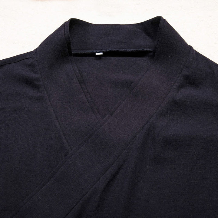 Buddha Stones Men's Plain Design Open Front Jacket Cotton Linen Long Sleeve Kimono - image 4