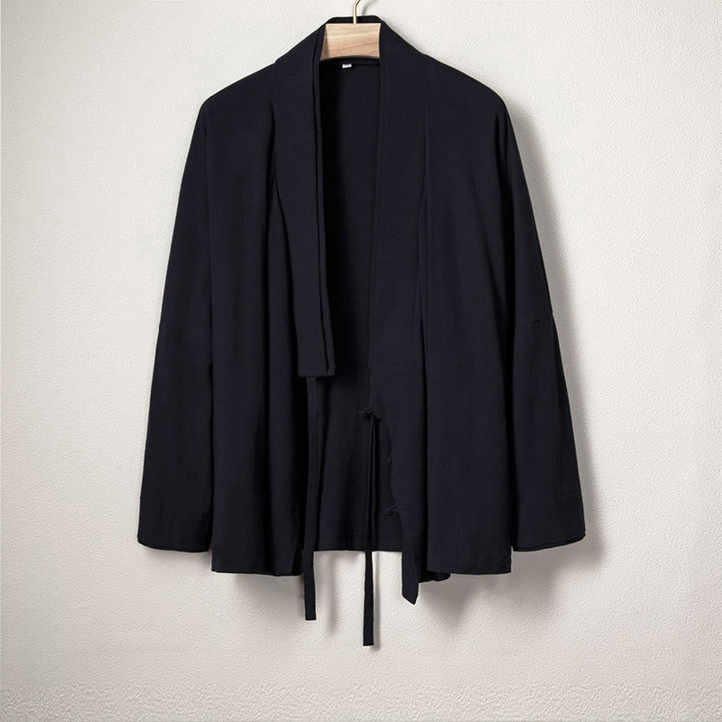 Buddha Stones Men's Plain Design Open Front Jacket Cotton Linen Long Sleeve Kimono - MidnightBlue - US/UK/AU44，EU54 (4XL) - image 2