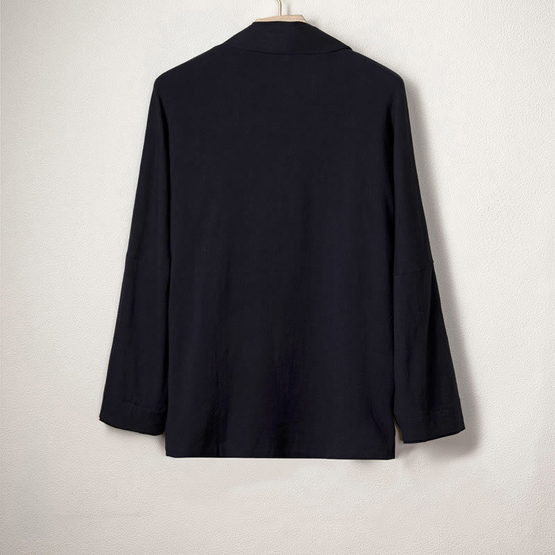 Buddha Stones Men's Plain Design Open Front Jacket Cotton Linen Long Sleeve Kimono - image 3