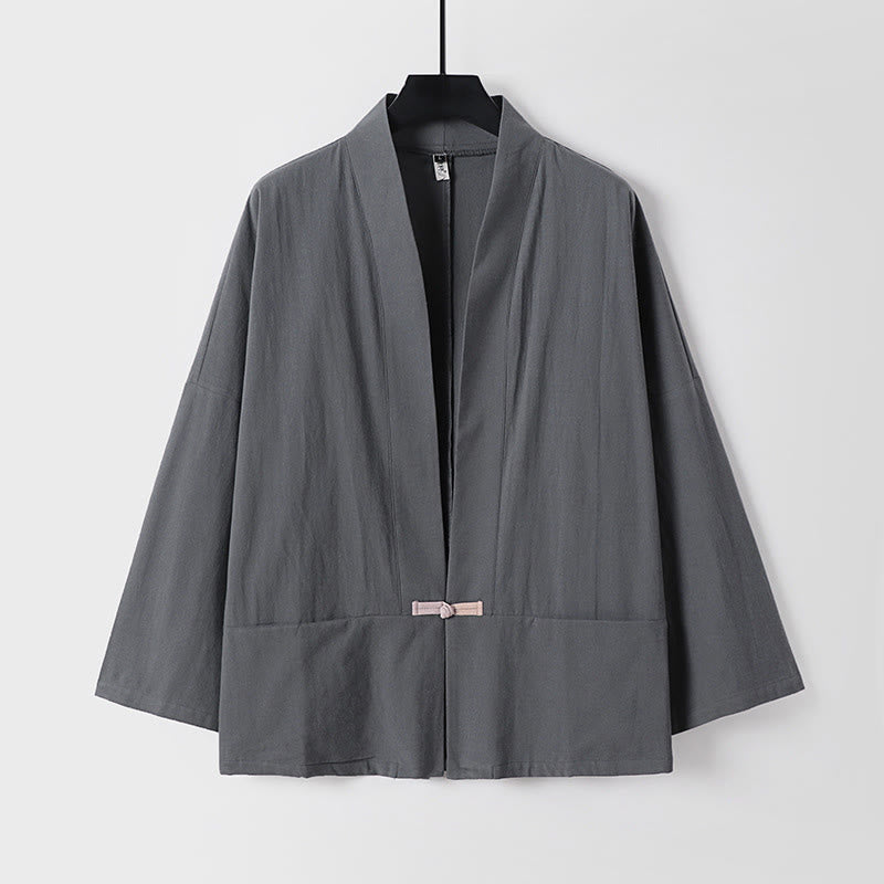 Buddha Stones Long Sleeve Buttons Design Men's Open Front Cotton Linen Jacket Kimono With Pockets - DimGray - US/UK/AU54，EU64 (9XL) - image 0