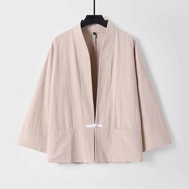 Buddha Stones Long Sleeve Buttons Design Men's Open Front Cotton Linen Jacket Kimono With Pockets - BlanchedAlmond - US/UK/AU54，EU64 (9XL) - image 3